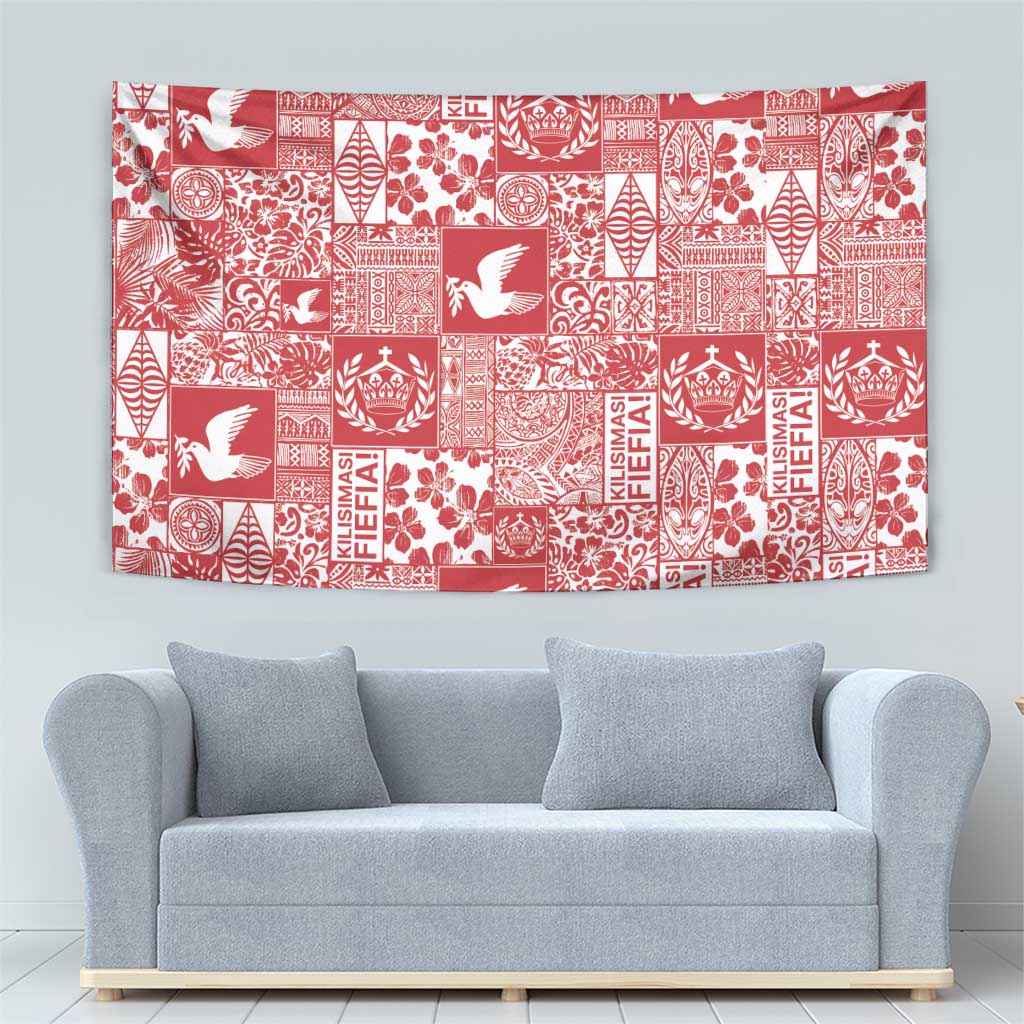 Red Tonga Kilisimasi Fiefia Tapestry Pacific Patchwork Xmas Vibes - Polynesian Pride