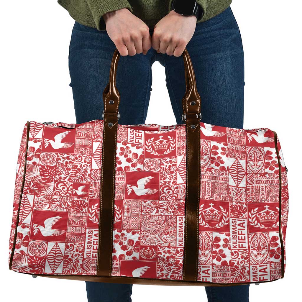 Red Tonga Kilisimasi Fiefia Travel Bag Pacific Patchwork Xmas Vibes - Polynesian Pride
