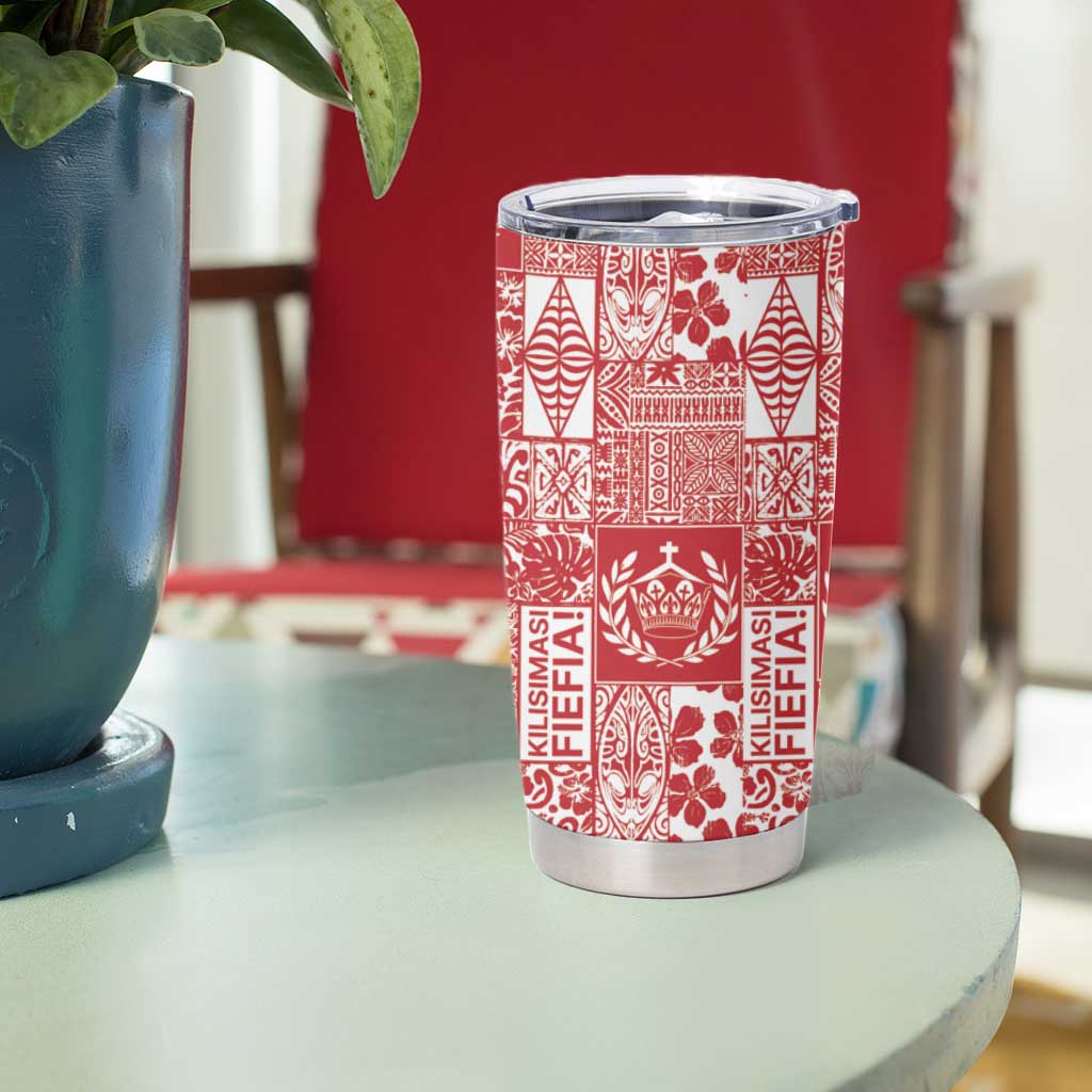 Red Tonga Kilisimasi Fiefia Tumbler Cup Pacific Patchwork Xmas Vibes - Polynesian Pride
