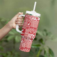 Red Tonga Kilisimasi Fiefia Tumbler With Handle Pacific Patchwork Xmas Vibes - Polynesian Pride