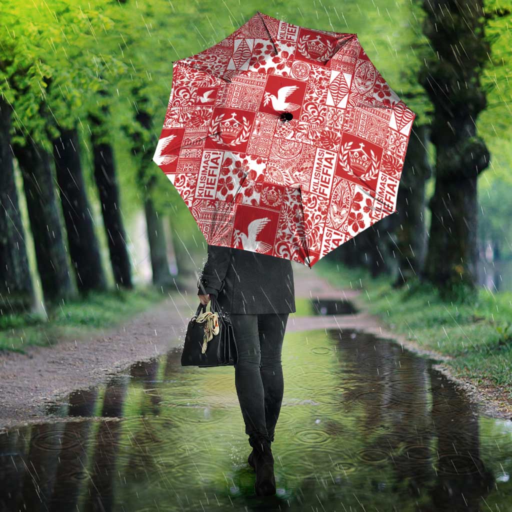 Red Tonga Kilisimasi Fiefia Umbrella Pacific Patchwork Xmas Vibes - Polynesian Pride