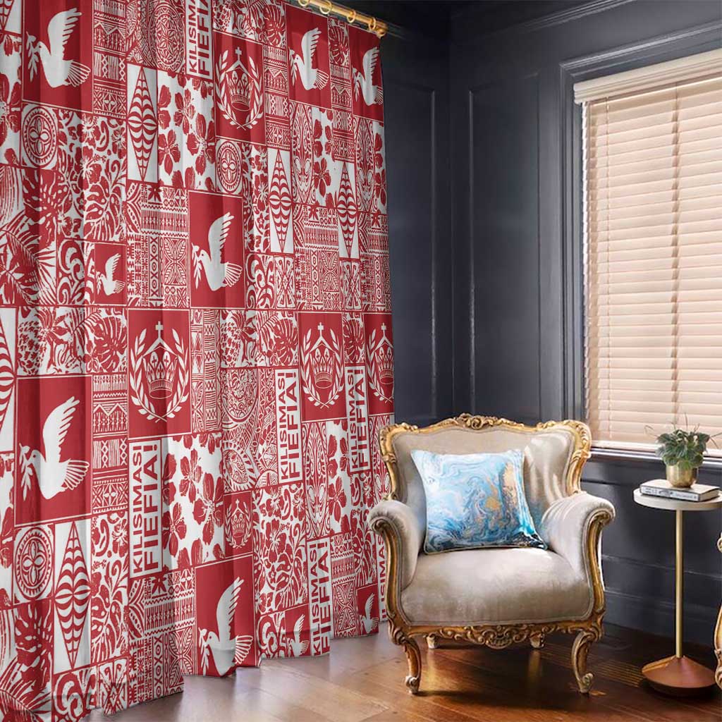 Red Tonga Kilisimasi Fiefia Window Curtain Pacific Patchwork Xmas Vibes - Polynesian Pride