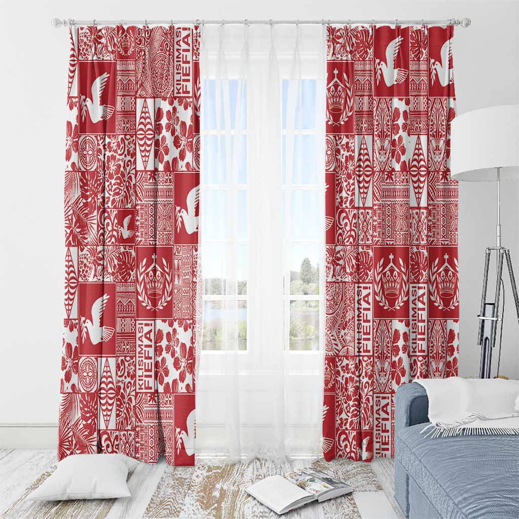 Red Tonga Kilisimasi Fiefia Window Curtain Pacific Patchwork Xmas Vibes - Polynesian Pride