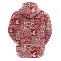 Red Tonga Kilisimasi Fiefia Zip Hoodie Pacific Patchwork Xmas Vibes - Polynesian Pride