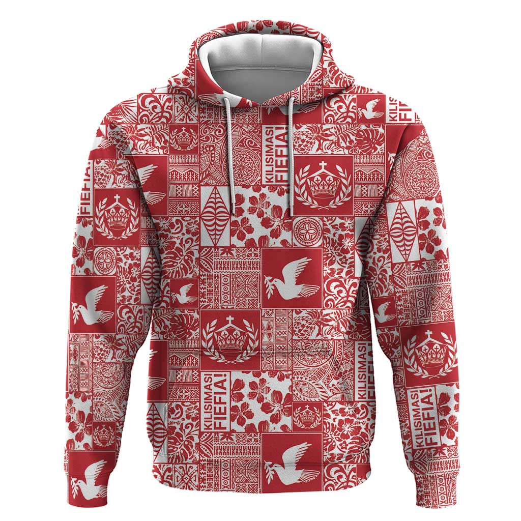 Red Tonga Kilisimasi Fiefia Zip Hoodie Pacific Patchwork Xmas Vibes - Polynesian Pride