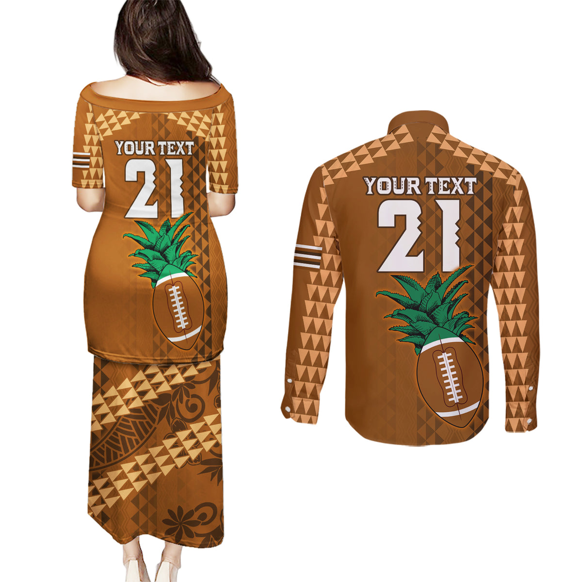 Custom Hawaii Honolulu Bowl Couples Matching Puletasi Dress and Long Sleeve Button Shirt With Kakau Tribal Pattern LT9 - Polynesian Pride