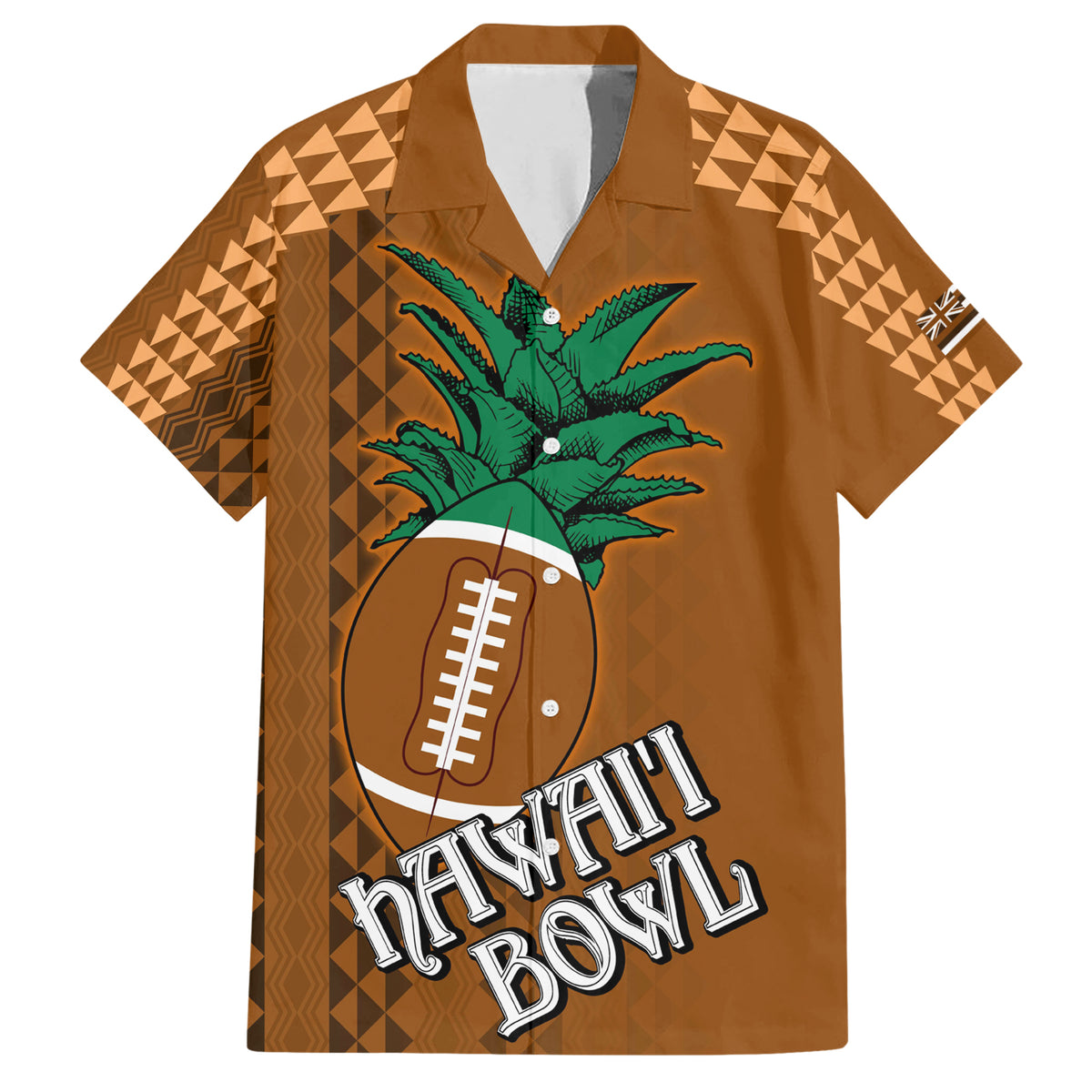 Custom Hawaii Honolulu Bowl Family Matching Short Sleeve Bodycon Dress and Hawaiian Shirt With Kakau Tribal Pattern LT9 Dad's Shirt - Short Sleeve Brown - Polynesian Pride