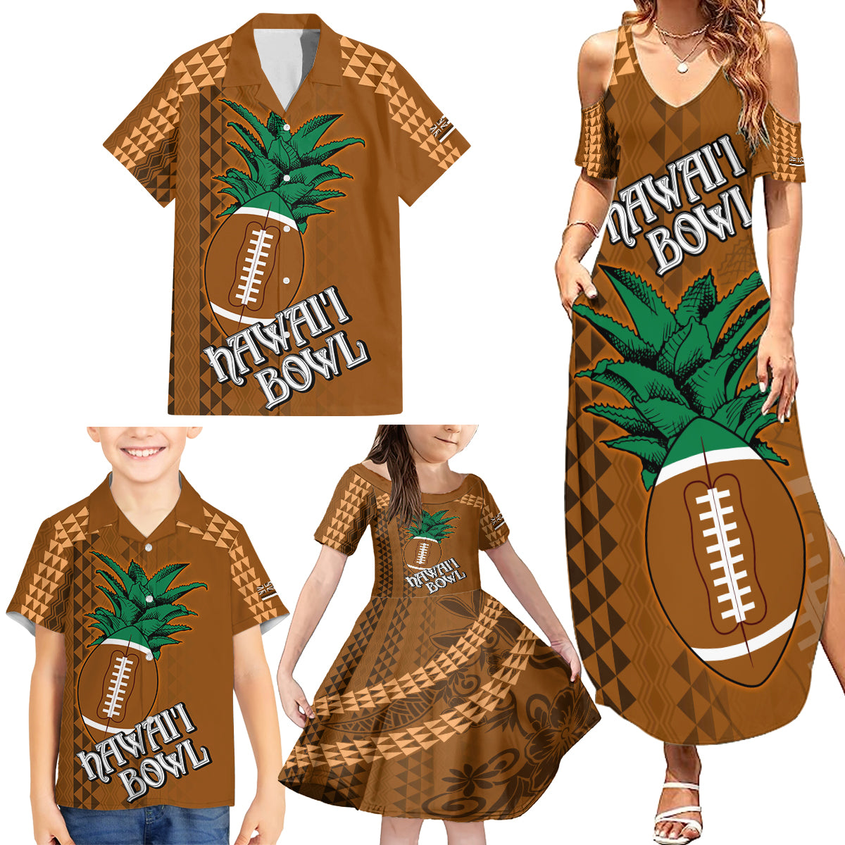 Custom Hawaii Honolulu Bowl Family Matching Summer Maxi Dress and Hawaiian Shirt With Kakau Tribal Pattern LT9 - Polynesian Pride