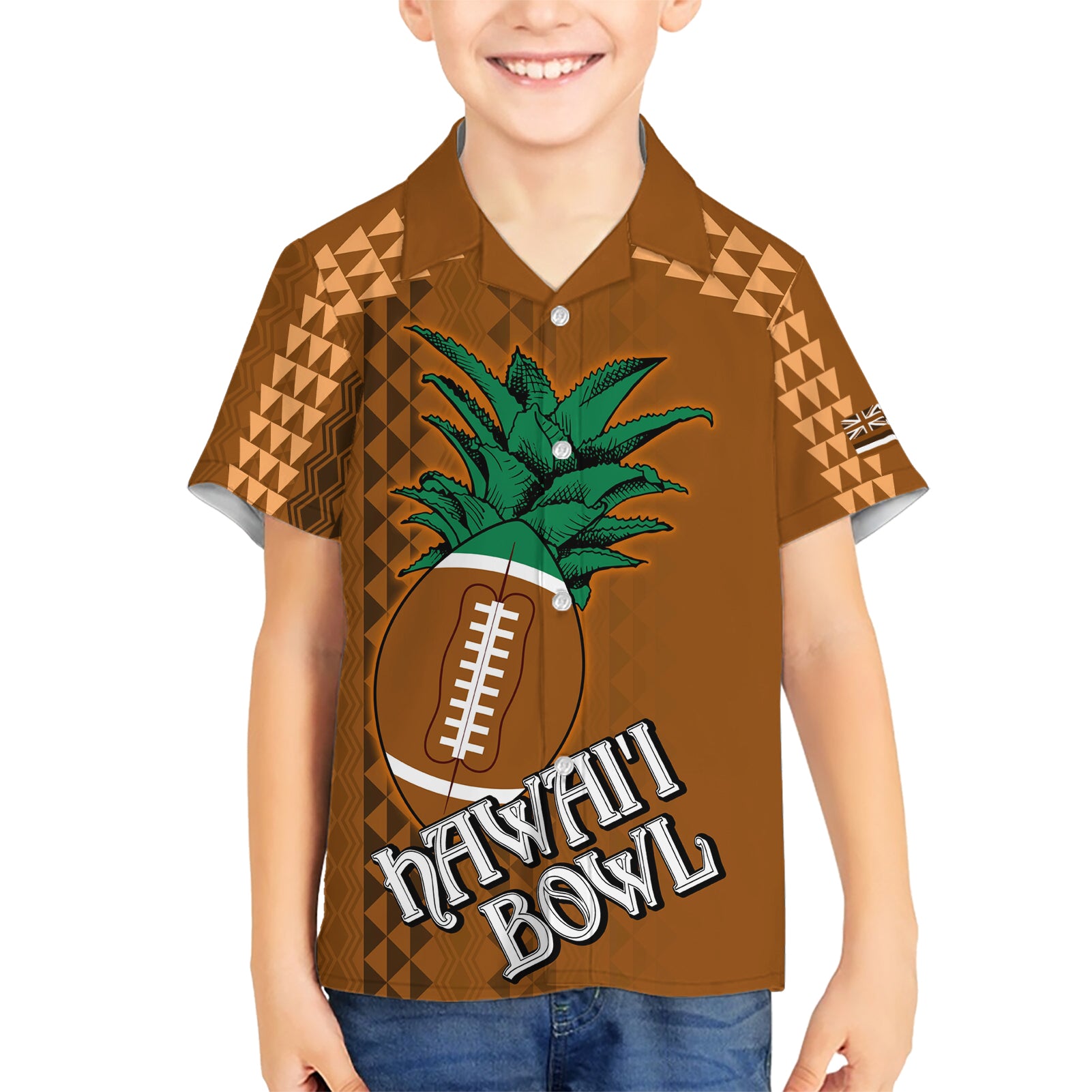 Custom Hawaii Honolulu Bowl Kid Hawaiian Shirt With Kakau Tribal Pattern LT9 Kid Brown - Polynesian Pride