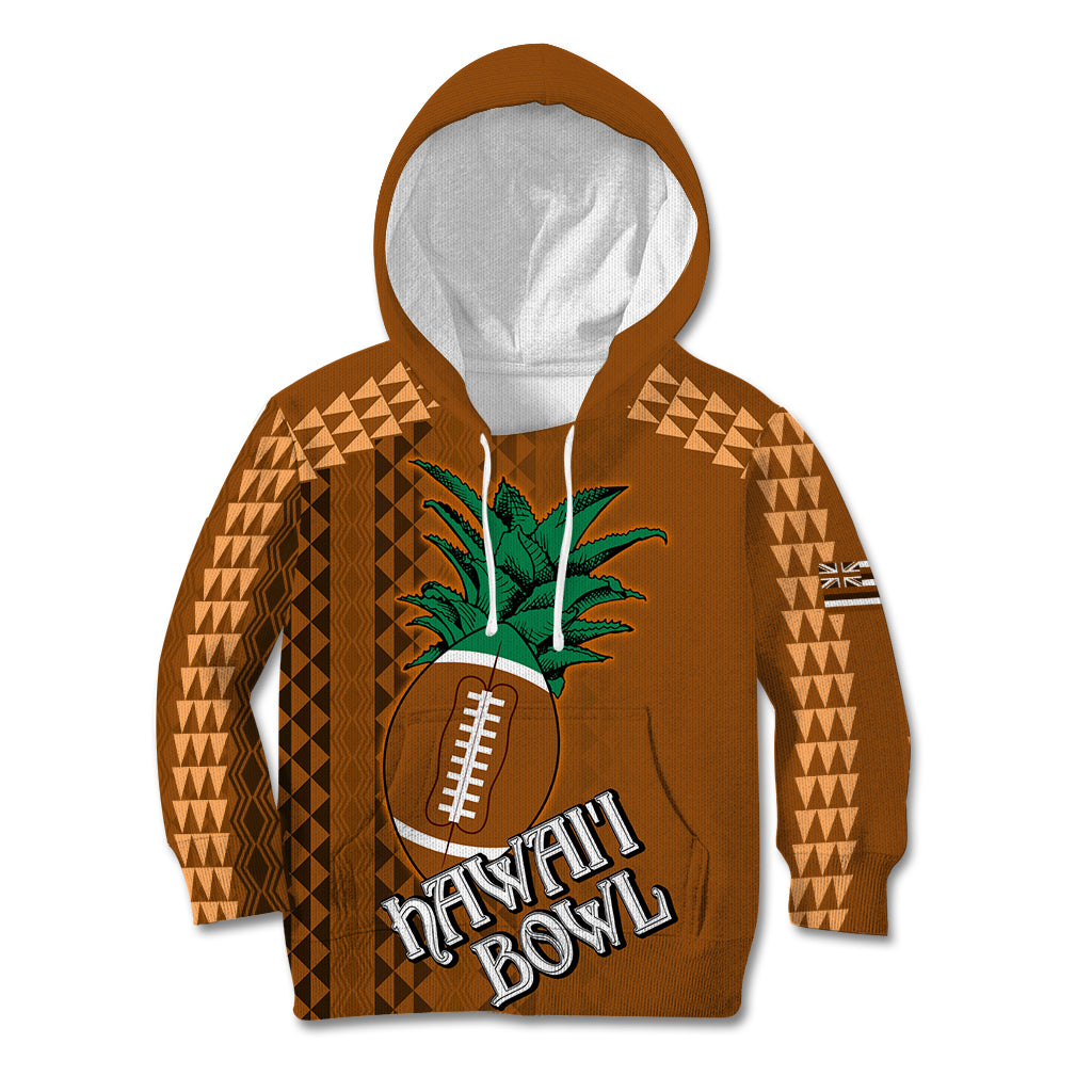 Custom Hawaii Honolulu Bowl Kid Hoodie With Kakau Tribal Pattern LT9 Hoodie Brown - Polynesian Pride