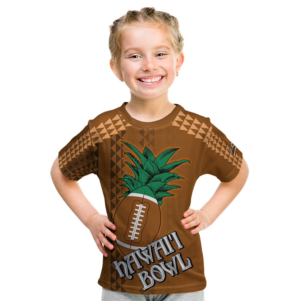 Custom Hawaii Honolulu Bowl Kid T Shirt With Kakau Tribal Pattern LT9 Brown - Polynesian Pride