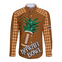 Custom Hawaii Honolulu Bowl Long Sleeve Button Shirt With Kakau Tribal Pattern LT9 Unisex Brown - Polynesian Pride