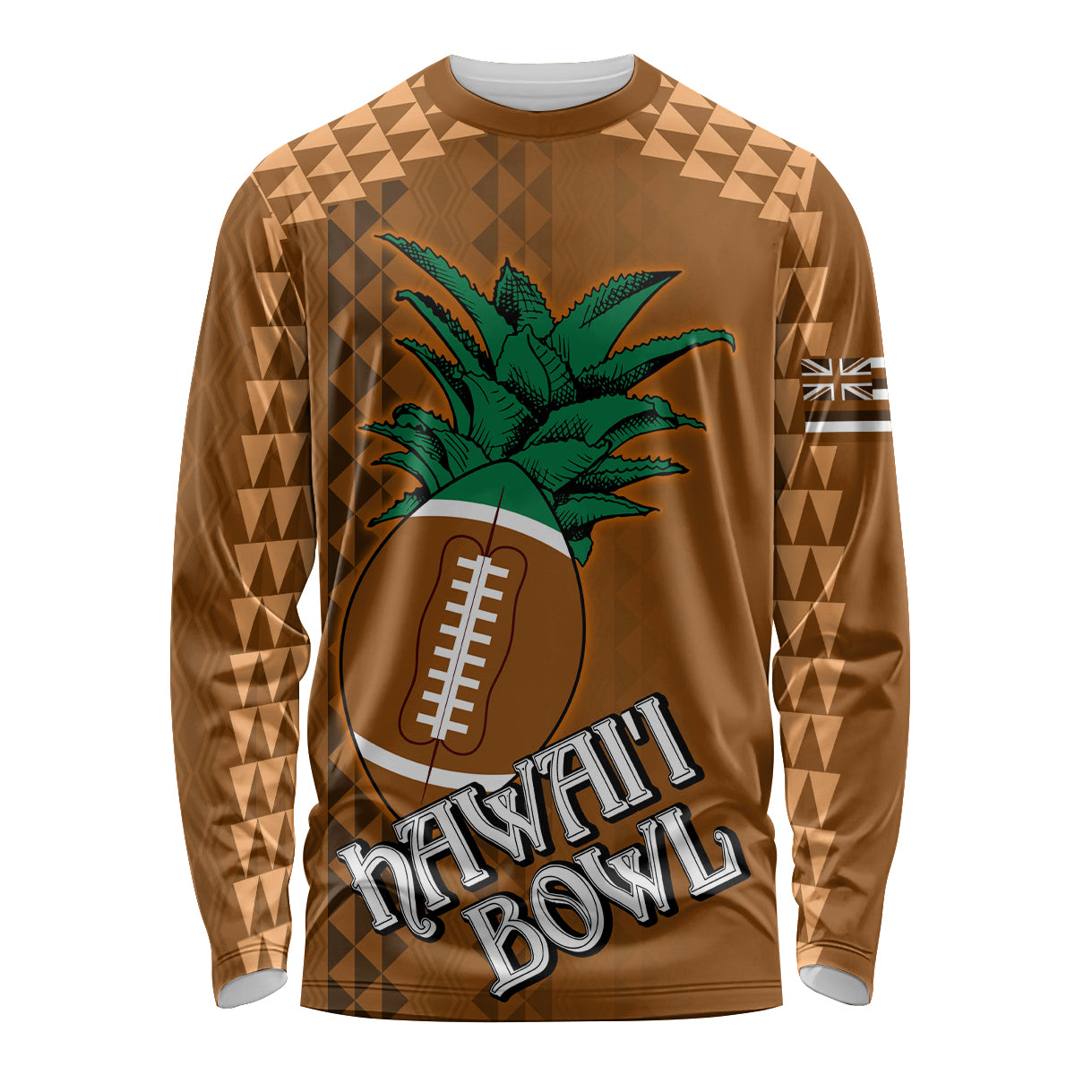 Custom Hawaii Honolulu Bowl Long Sleeve Shirt With Kakau Tribal Pattern LT9 Unisex Brown - Polynesian Pride