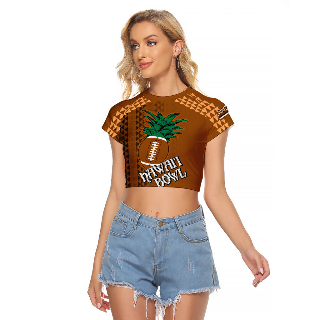Custom Hawaii Honolulu Bowl Raglan Cropped T Shirt With Kakau Tribal Pattern LT9 Female Brown - Polynesian Pride
