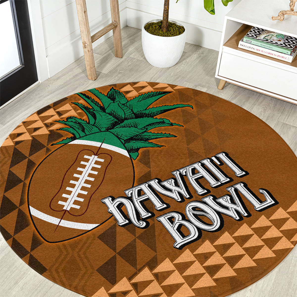 Custom Hawaii Honolulu Bowl Round Carpet With Kakau Tribal Pattern LT9 Brown - Polynesian Pride