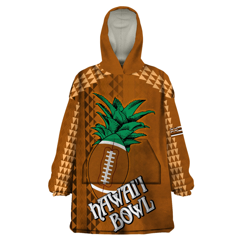 Custom Hawaii Honolulu Bowl Wearable Blanket Hoodie With Kakau Tribal Pattern LT9 One Size Brown - Polynesian Pride