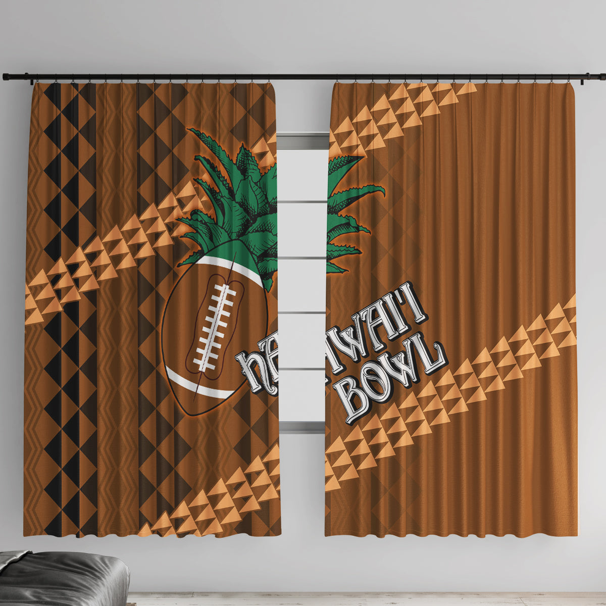 Custom Hawaii Honolulu Bowl Window Curtain With Kakau Tribal Pattern LT9 With Hooks Brown - Polynesian Pride