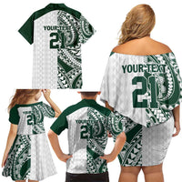 Polynesian Hawaii Volleyball Custom Family Matching Off Shoulder Short Dress and Hawaiian Shirt Kakau with Sport Style
