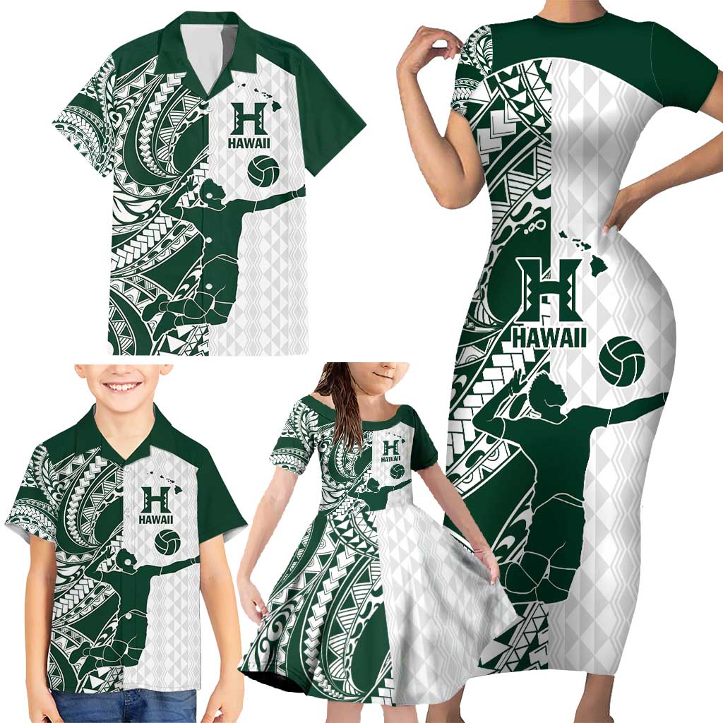 Polynesian Hawaii Volleyball Custom Family Matching Short Sleeve Bodycon Dress and Hawaiian Shirt Kakau with Sport Style