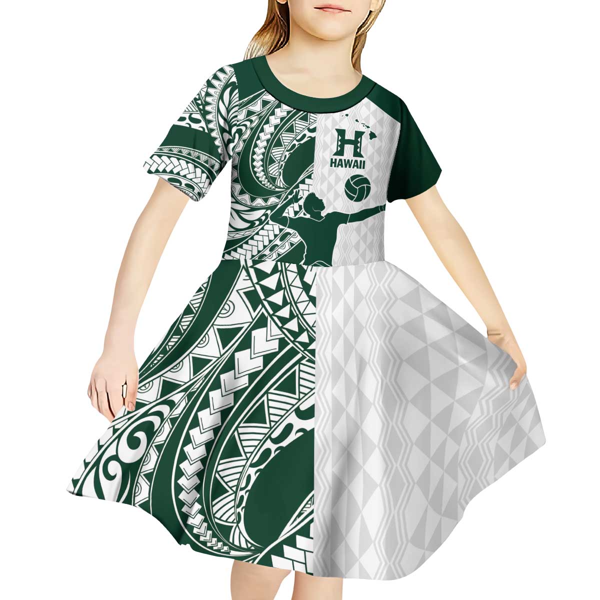 Polynesian Hawaii Volleyball Custom Kid Short Sleeve Dress Kakau with Sport Style