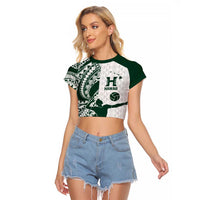 Polynesian Hawaii Volleyball Custom Raglan Cropped T Shirt Kakau with Sport Style LT9 Female White - Polynesian Pride