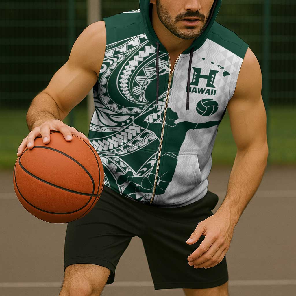 Polynesian Hawaii Volleyball Custom Sleeveless Zip Hoodie Kakau with Sport Style - Polynesian Pride