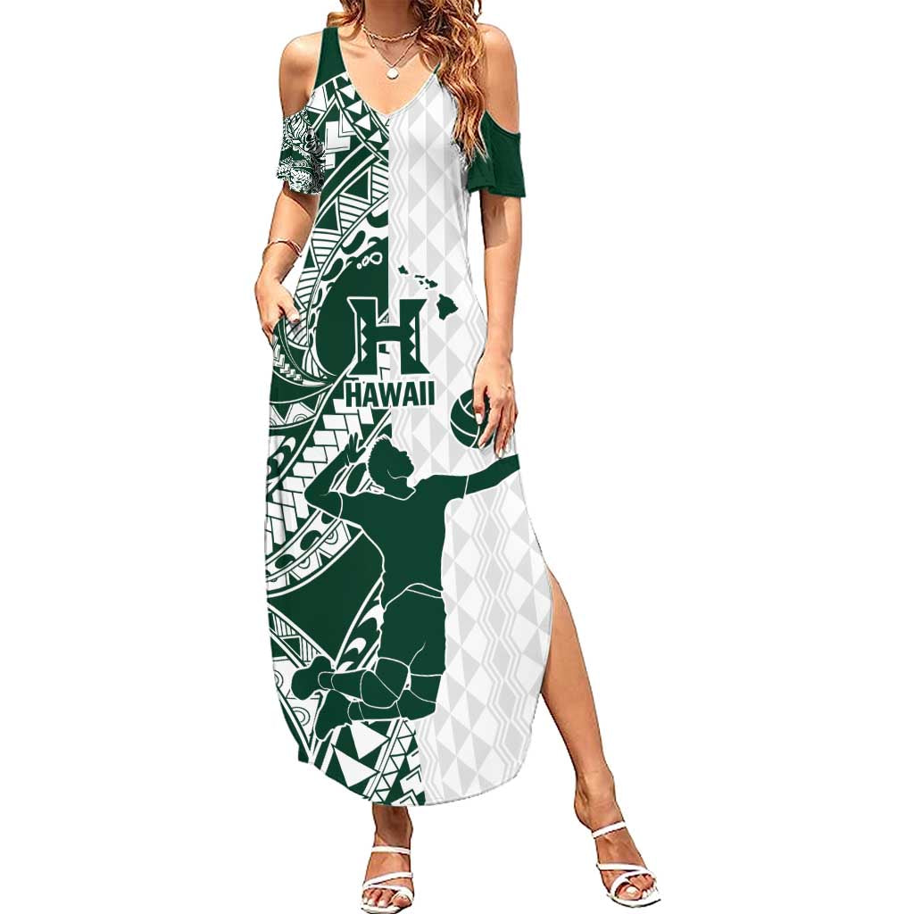 Polynesian Hawaii Volleyball Custom Summer Maxi Dress Kakau with Sport Style LT9 Women White - Polynesian Pride