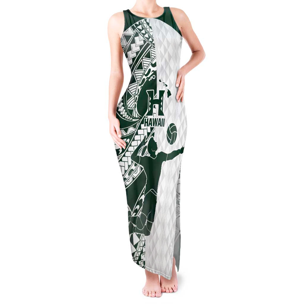 Polynesian Hawaii Volleyball Custom Tank Maxi Dress Kakau with Sport Style LT9 Women White - Polynesian Pride