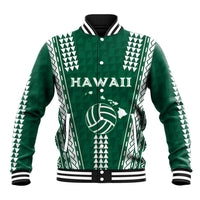 Polynesian Hawaii Volleyball Custom Baseball Jacket Green Kakau with Map Motif LT9 Unisex Green - Polynesian Pride