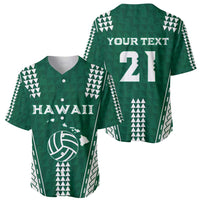 Polynesian Hawaii Volleyball Custom Baseball Jersey Green Kakau with Map Motif