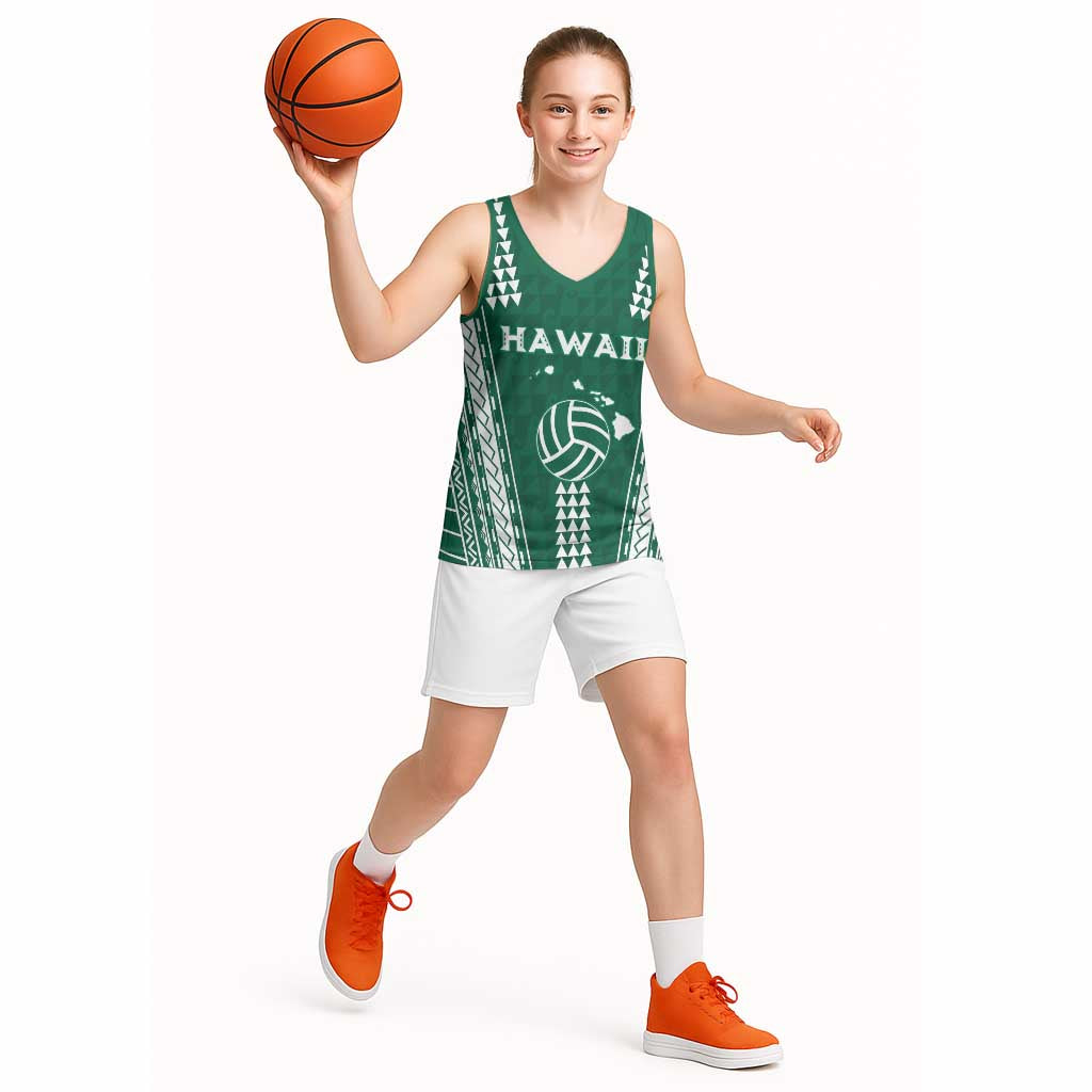 Polynesian Hawaii Volleyball Custom Basketball Jersey Green Kakau with Map Motif - Polynesian Pride