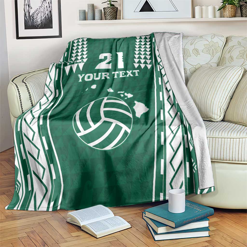 Polynesian Hawaii Volleyball Custom Blanket Green Kakau with Map Motif