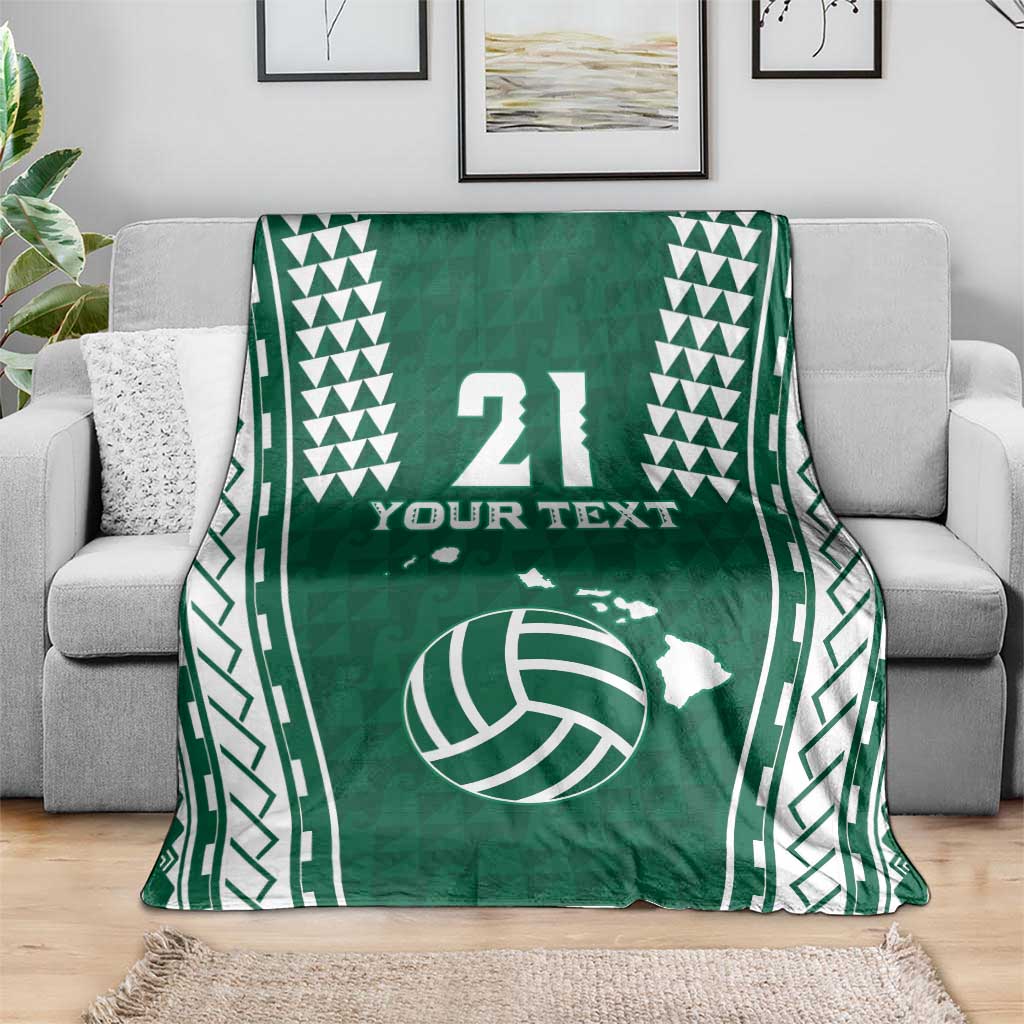 Polynesian Hawaii Volleyball Custom Blanket Green Kakau with Map Motif