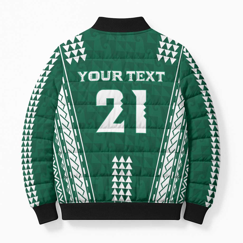 Polynesian Hawaii Volleyball Custom Bomber Puffer Jacket Green Kakau with Map Motif - Polynesian Pride