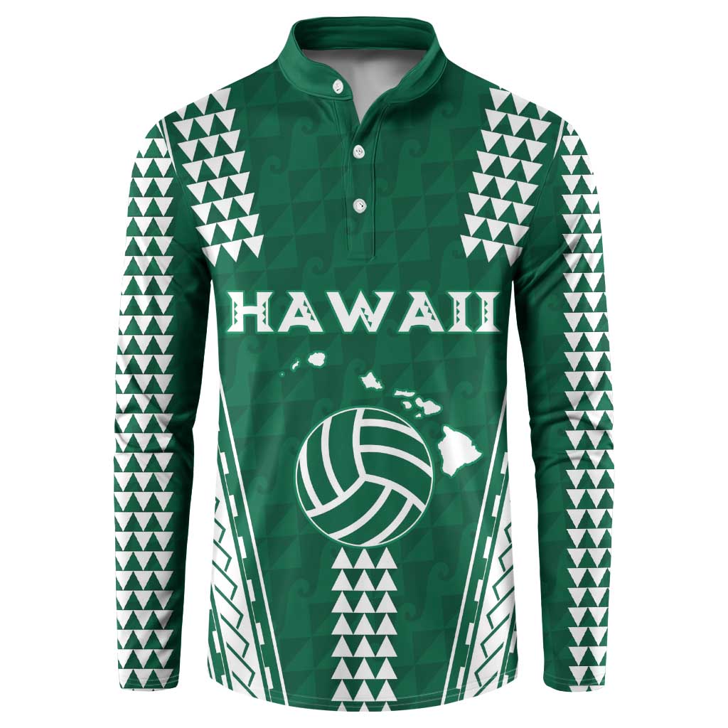 Polynesian Hawaii Volleyball Custom Button Sweatshirt Green Kakau with Map Motif LT9 Green - Polynesian Pride