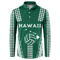 Polynesian Hawaii Volleyball Custom Button Sweatshirt Green Kakau with Map Motif LT9 Green - Polynesian Pride