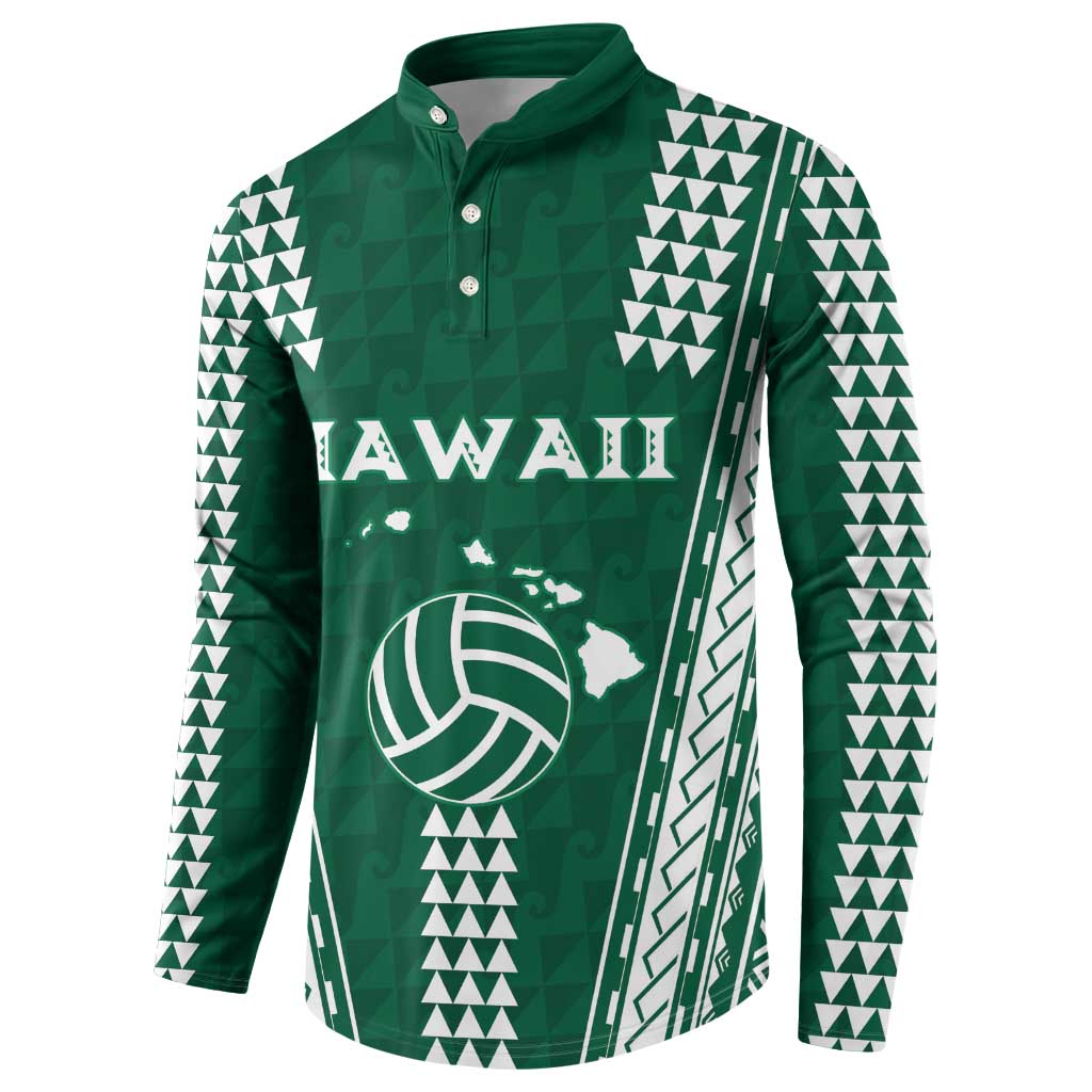 Polynesian Hawaii Volleyball Custom Button Sweatshirt Green Kakau with Map Motif LT9 - Polynesian Pride