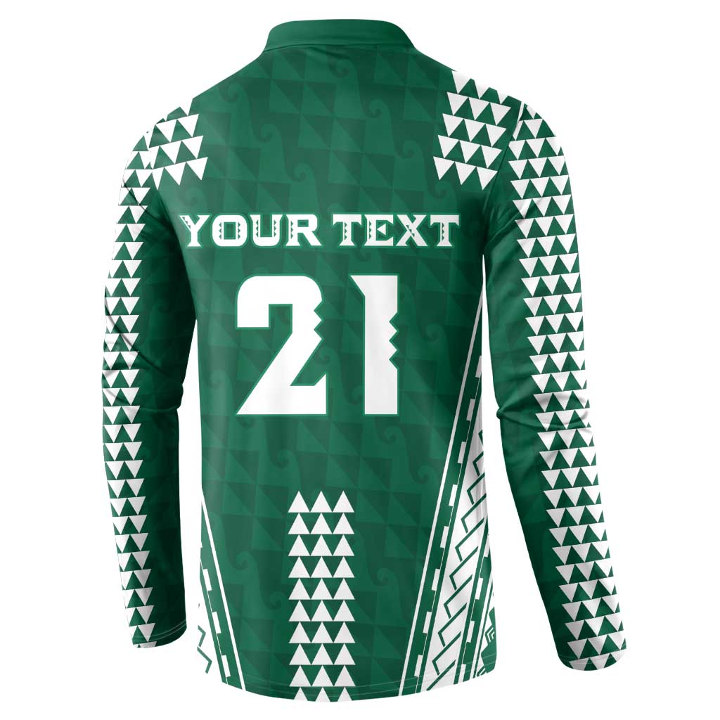 Polynesian Hawaii Volleyball Custom Button Sweatshirt Green Kakau with Map Motif LT9 - Polynesian Pride