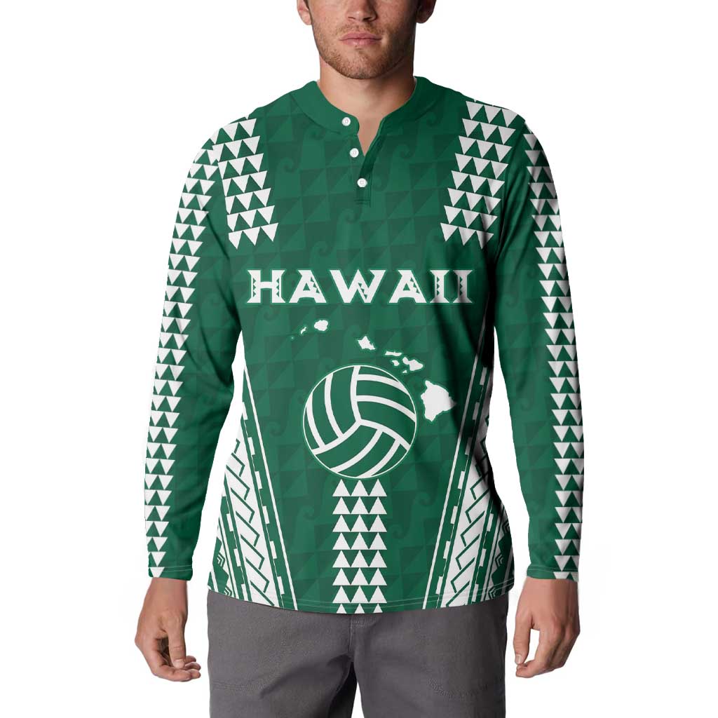 Polynesian Hawaii Volleyball Custom Button Sweatshirt Green Kakau with Map Motif LT9 - Polynesian Pride