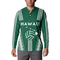 Polynesian Hawaii Volleyball Custom Button Sweatshirt Green Kakau with Map Motif LT9 - Polynesian Pride
