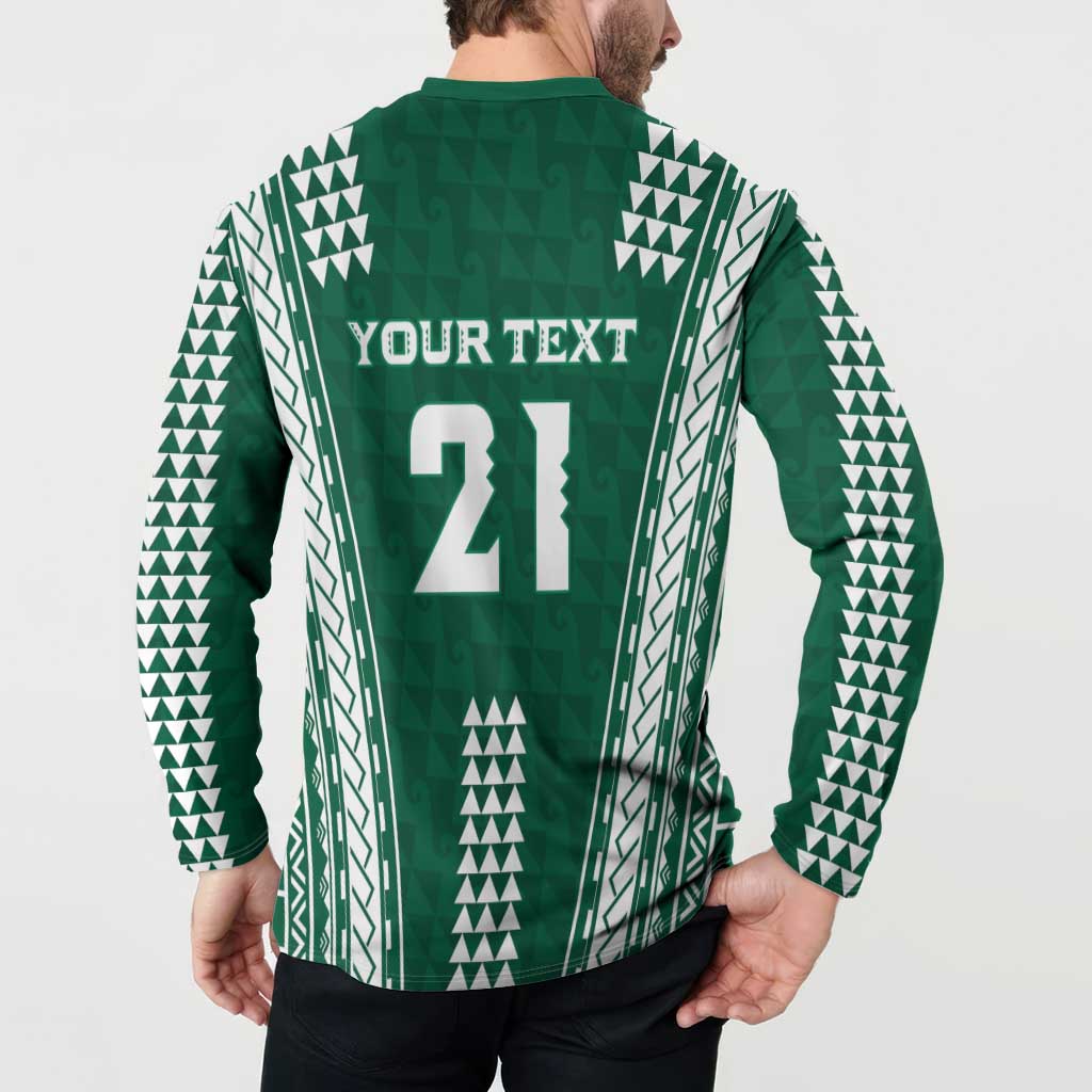 Polynesian Hawaii Volleyball Custom Button Sweatshirt Green Kakau with Map Motif LT9 - Polynesian Pride