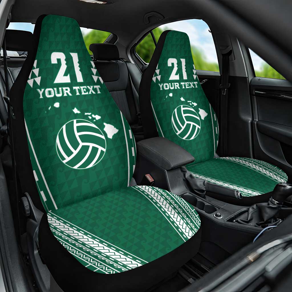 Polynesian Hawaii Volleyball Custom Car Seat Cover Green Kakau with Map Motif