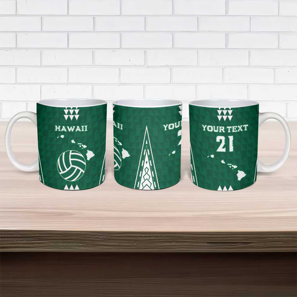 Polynesian Hawaii Volleyball Custom Ceramic Mug Green Kakau with Map Motif - Polynesian Pride