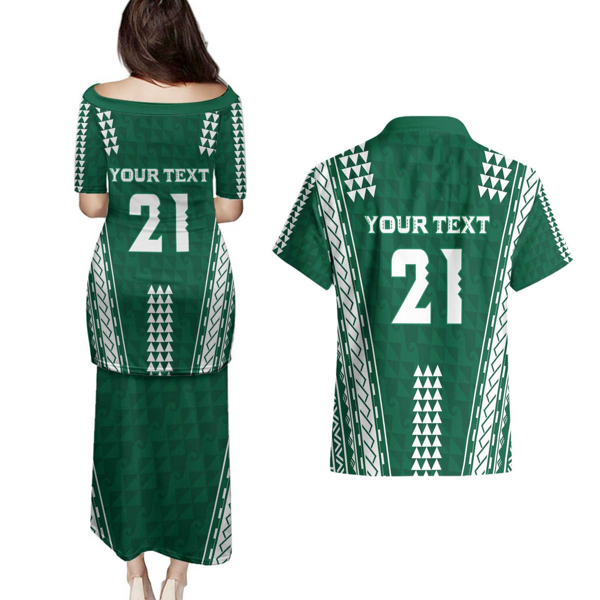 Polynesian Hawaii Volleyball Custom Couples Matching Puletasi and Hawaiian Shirt Green Kakau with Map Motif LT9 - Polynesian Pride