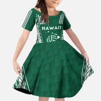 Polynesian Hawaii Volleyball Custom Family Matching Long Sleeve Bodycon Dress and Hawaiian Shirt Green Kakau with Map Motif