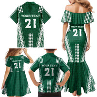 Polynesian Hawaii Volleyball Custom Family Matching Mermaid Dress and Hawaiian Shirt Green Kakau with Map Motif