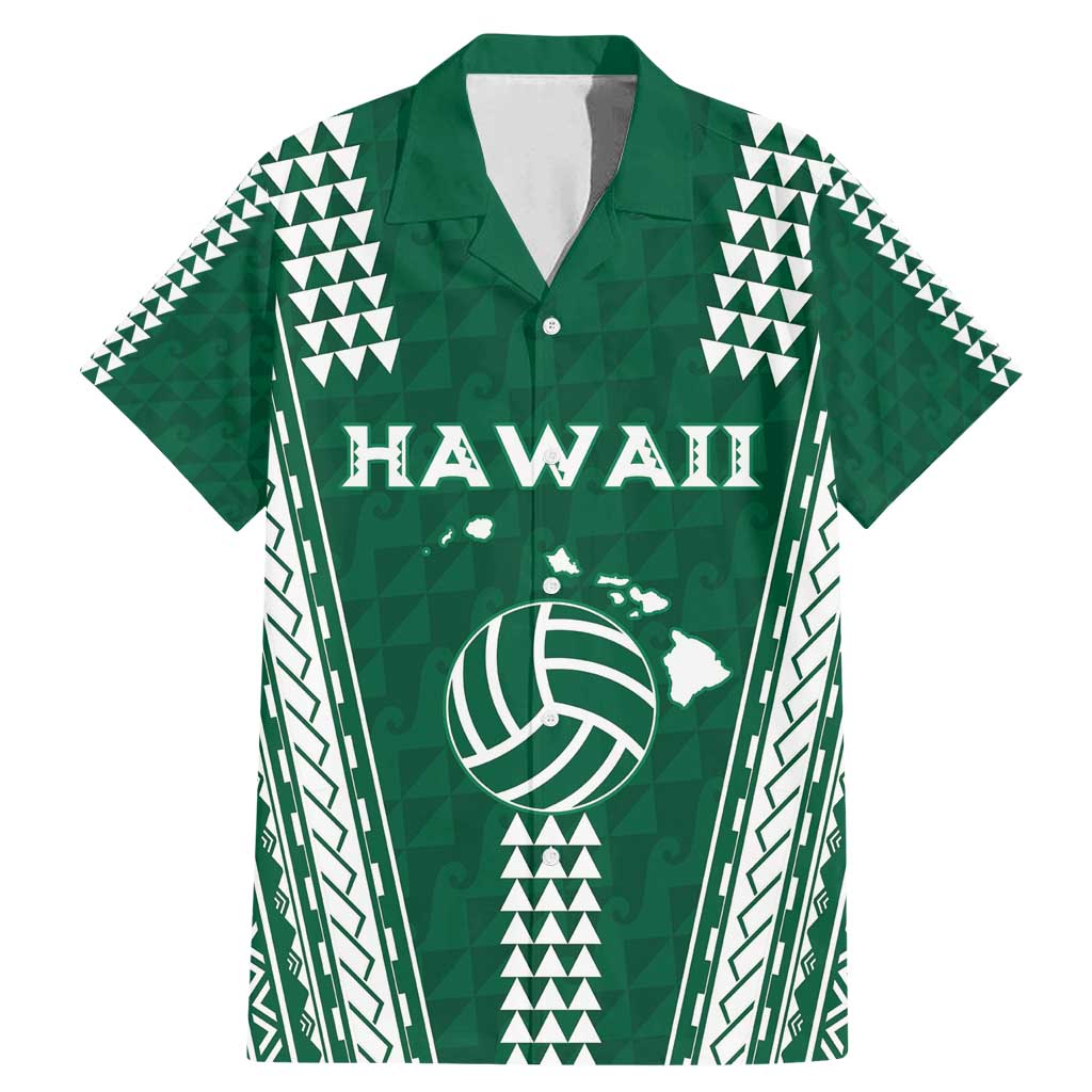 Polynesian Hawaii Volleyball Custom Family Matching Mermaid Dress and Hawaiian Shirt Green Kakau with Map Motif