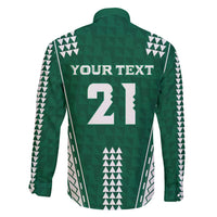 Polynesian Hawaii Volleyball Custom Family Matching Off Shoulder Short Dress and Hawaiian Shirt Green Kakau with Map Motif