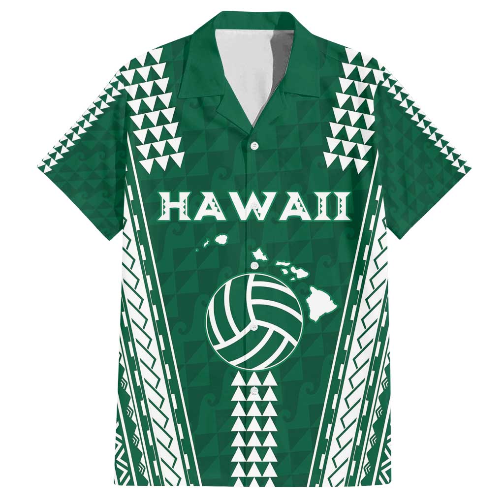 Polynesian Hawaii Volleyball Custom Family Matching Puletasi and Hawaiian Shirt Green Kakau with Map Motif
