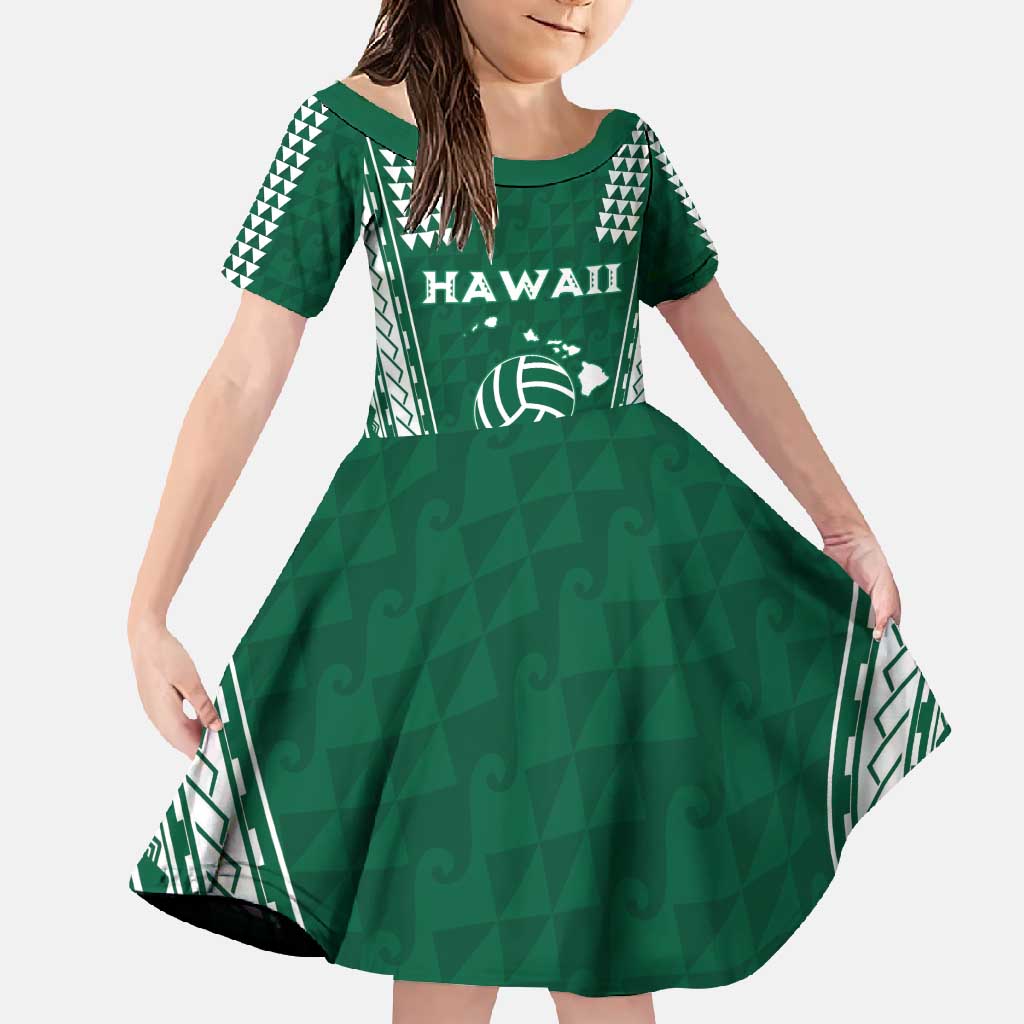Polynesian Hawaii Volleyball Custom Family Matching Summer Maxi Dress and Hawaiian Shirt Green Kakau with Map Motif